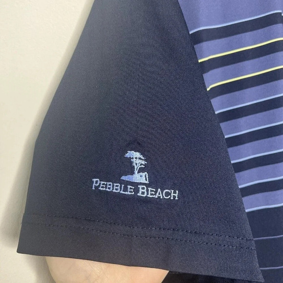 Pebble Beach Golf Polo Shirt Blue Stripes Sz Small Embroidered - Picture 7 of 7
